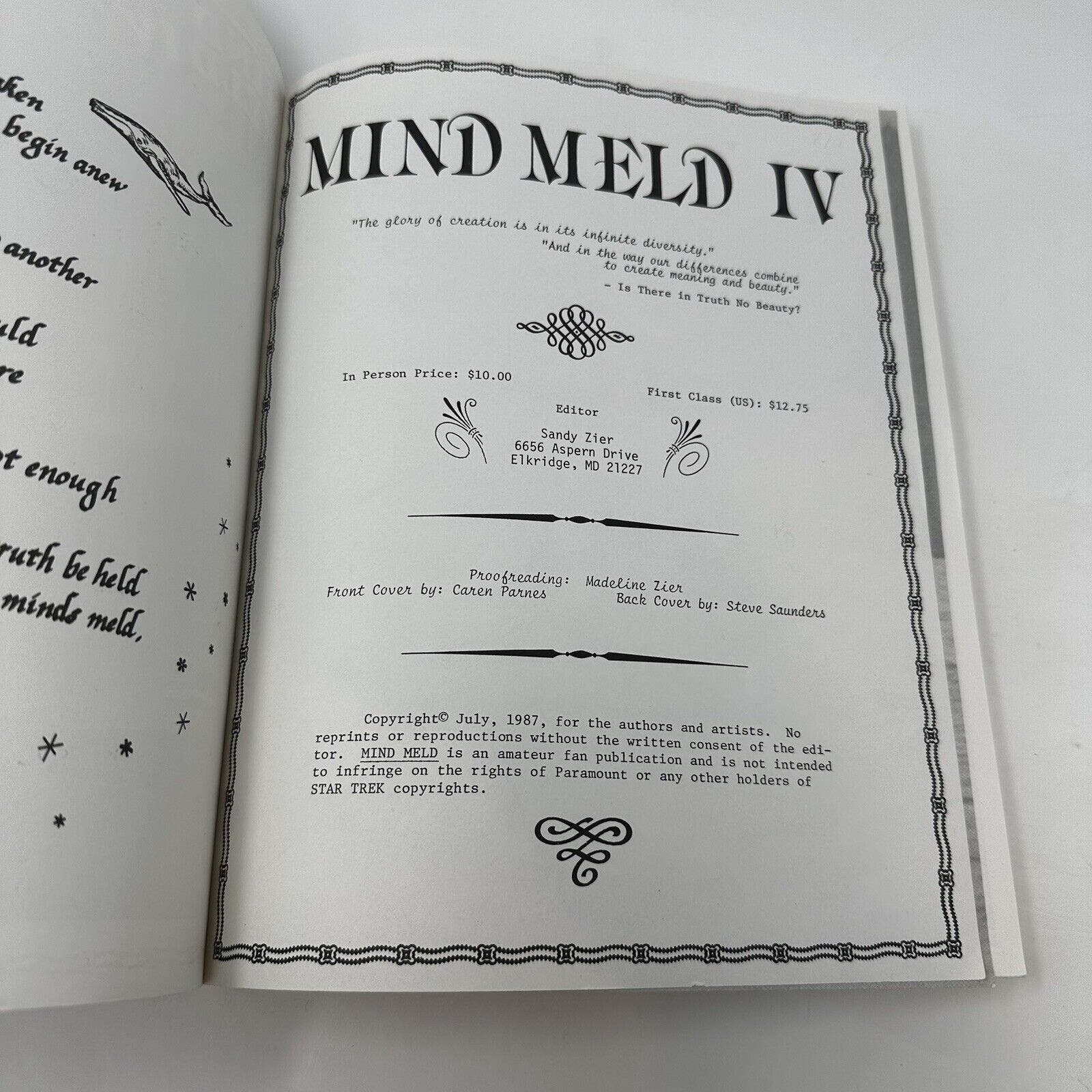 Star Trek TOS Mind Meld Vol IV Vintage Fanzine from 1987 ~ Fanfic - Uncle Buddy's Beard & Used Books